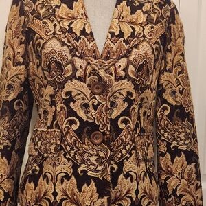 Focus 2000 Vintage Brown and Gold Textured Blazer Sz 8P
